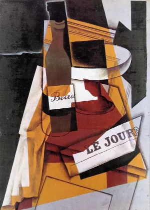 Bottle, Newspaper and Fruit Bowl by Juan Gris - Hand-Painted Oil Painting Reproduction