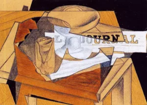 Compotier, Glass and Newspaper by Juan Gris - Hand-Painted Oil Painting Reproduction