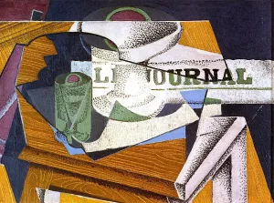 Fruit Bowl, Book and Newspaper by Juan Gris - Hand-Painted Oil Painting Reproduction