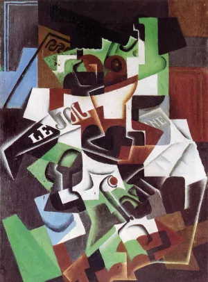 Fruit Bowl, Pipe and Newspaper by Juan Gris - Hand-Painted Oil Painting Reproduction