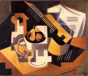 Guitar and Fruit Bowl on a Table by Oil Painting Reproduction