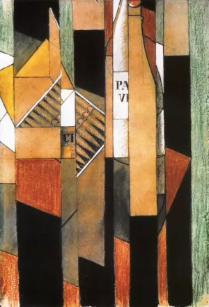 Still Life with Bottle and Cigars by Juan Gris - Hand-Painted Oil Painting Reproduction