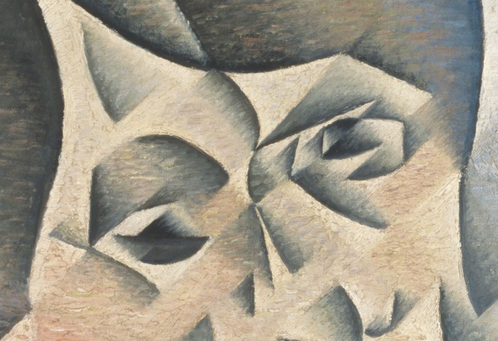Detail of the face in Juan Gris Portrait of Picasso, 1912, showing geometric planes
